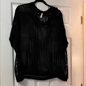 Black Mesh Knit Top